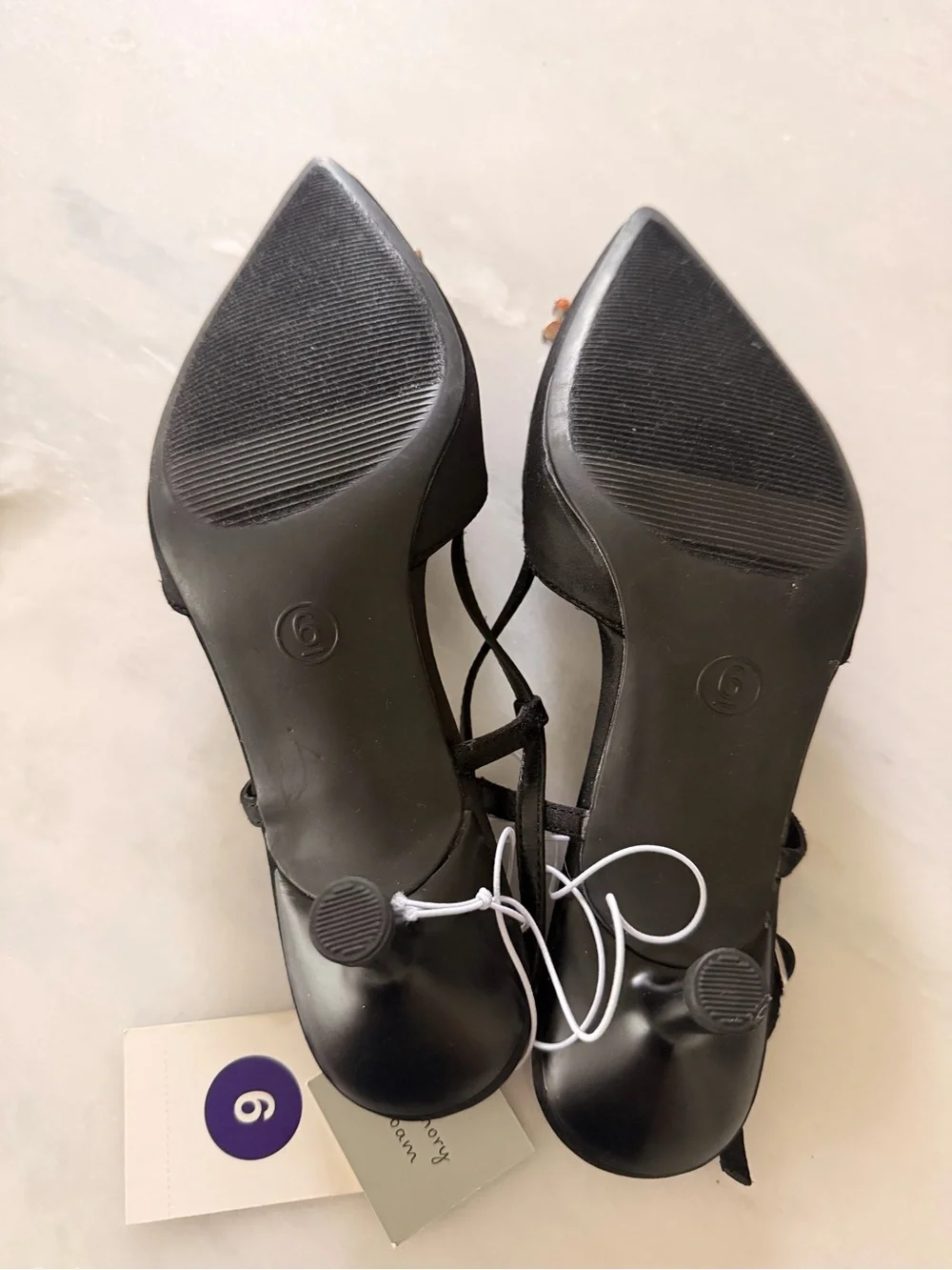 Black Pointed Slingback Kitten Heel with Crystal Buckle